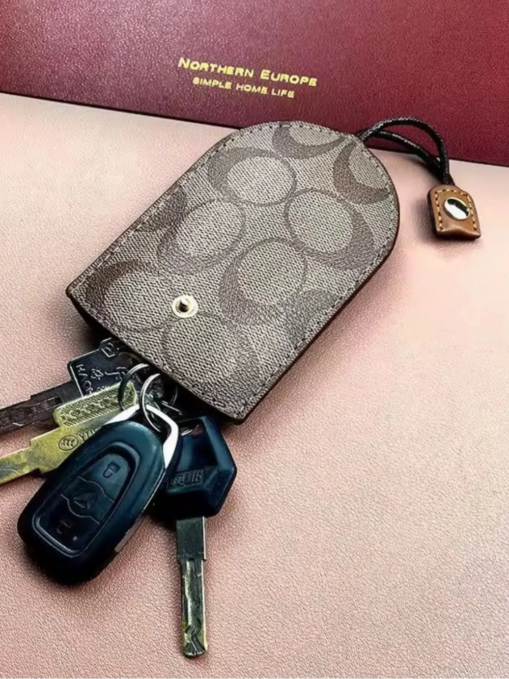 Kohl's Brown Signature Pattern Key Fob Pouch
